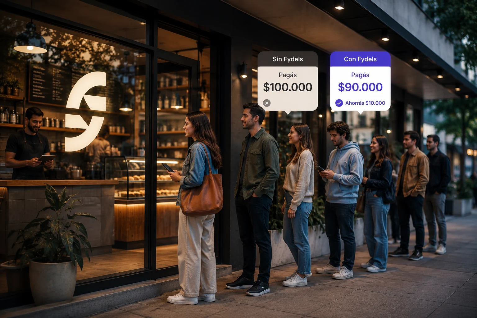 Personas disfrutando una experiencia de compra dentro de la red de beneficios Fydels.